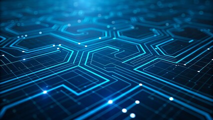 Futuristic digital circuit board background with glowing blue technology lines