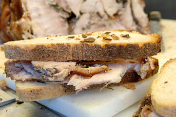 Porchetta d iAriccia  is typical food of Rome area and is a succulent, boneless Italian pork roast.