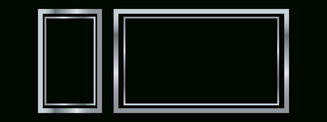 window frame on black background. blank metal plate, Silver metal frame isolated on transparent...