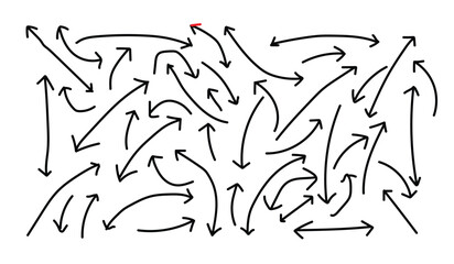 Chaotic Collection of Hand- Drawn Arrows on White Background