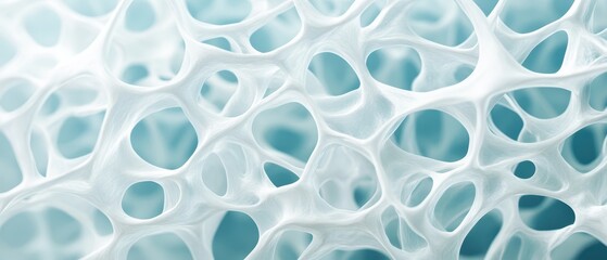 Abstract network structure of cellular material in light blue scientific background, biological network patterns, future biological systems.