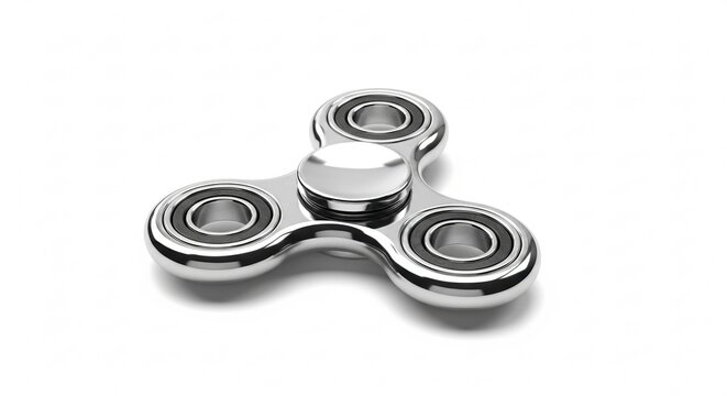 Isolated image of a metallic fidget spinner on white background, focus and stress relief tool for ADHD and anxiety management - Powered by Adobe