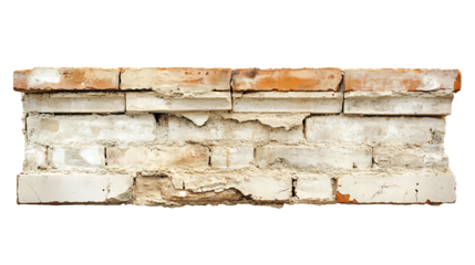 PNG file An old weathered brick wall showing signs of wear and tear, showcasing texture and age on transparent background PNG