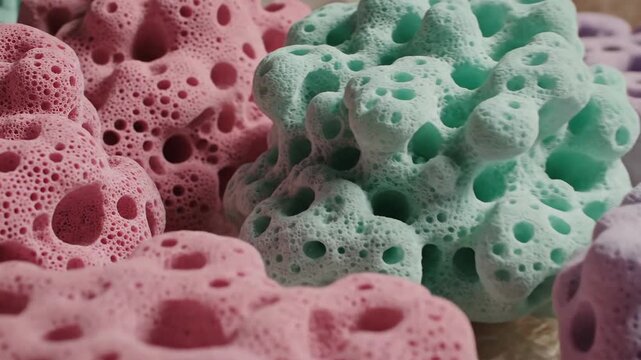 Soft pastel colored porous object assortment gentle texture clean background natural material