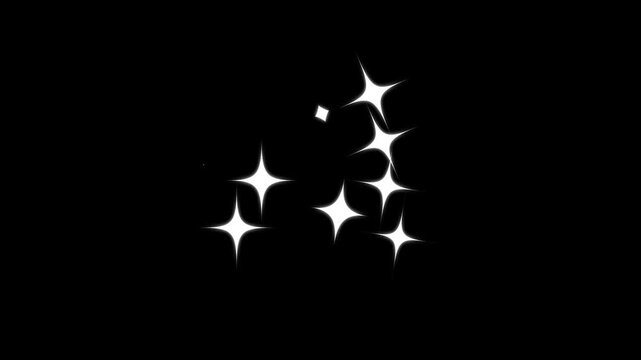 Retro Star Animation, blinking white doodle twinkle, glowing sparkle vector shine, glitter magic motion burst, starlight dust trail, black screen loop, 4K star sparkle twinkling night effect