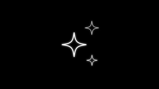 Shimmering Twinkle Stars, white doodle glow sparkle, blinking retro vector shine, magic glitter flash, starlight dust trail motion, black screen loop, 4K star twinkle animation background