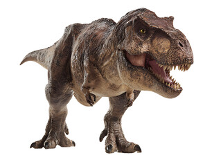 PNG file A fierce Tyrannosaurus Rex standing in a powerful stance. The dinosaur exhibits a realistic and imposing presence, with sharp teeth and detailed texture on transparent background PNG