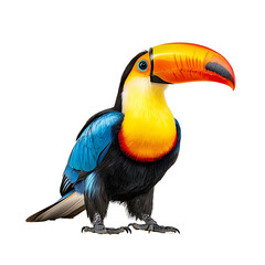 Naklejka premium PNG file A colorful toucan with a large beak. The bird is striking with a vibrant palette and a unique appearance on transparent background PNG