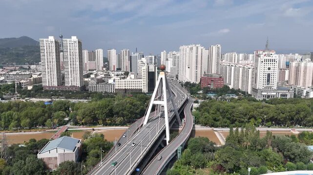 Kunlun Bridge Xining Aerial View - Modern Infrastructure & Urban Landscape