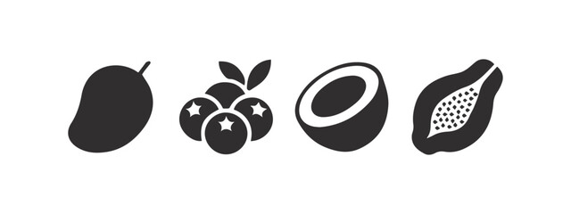 Minimal black fruit icon set for menus, labels, and branding.	
