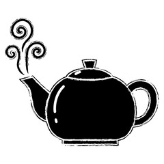 Stylized Teapot Illustration with Steam Black and White
