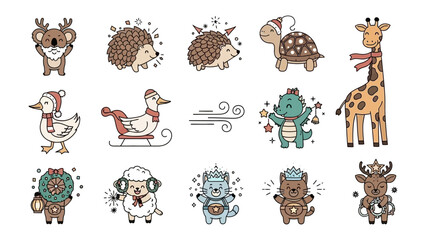 Whimsical Animal Christmas Collection: A charming collection of festive animals ready to spread holiday cheer and warmth. Each illustration captures the spirit of the season.