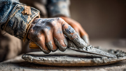 Skilled artisan shaping clay with practiced hands, crafting unique pottery in a rustic workshop, highlighting creativity and dedication to craft