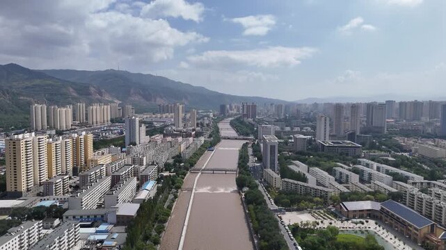 Xining Cityscape Aerial: Huangshui River and Urban Development