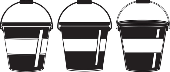 Three industrial paint buckets silhouette