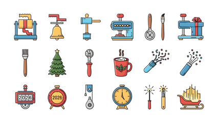 Festive Icon Collection: A vibrant assortment of holiday-themed icons, artfully designed to capture the essence of celebrations, crafts, and festive gatherings.