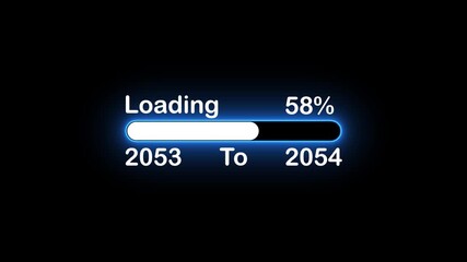 Glowing neon blue loading bar and progress bar from year 2053 to 2054 at percent concept. Loading bar indicates from year 2053 to 2054 new year concept. 4k