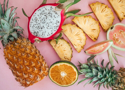 Vibrant display of exotic and tropical fruits