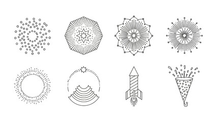 Geometric Fireworks Collection: A captivating collection of intricately designed, geometric fireworks elements, perfect for enhancing any celebratory project or design.