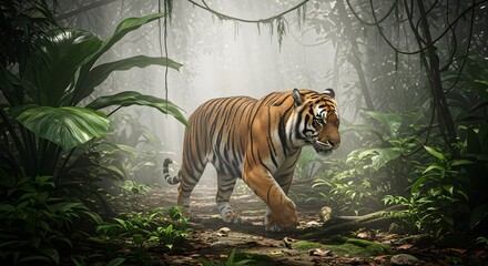 Tiger jungle wildlife animal predator feline nature wild mammal forest adventure exotic stripes
