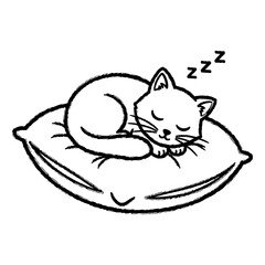 Sketch of a Sleeping Cat on Pillow with Zzz