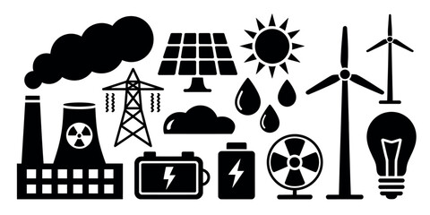 Illustration showcasing various energy sources including renewable and non renewable