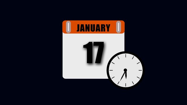 January 17th Calendar Page with Clock Showing 7:00 AM date seventeen