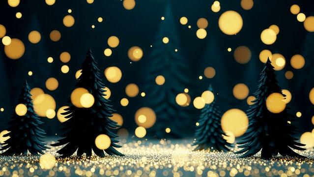 Enchanting Christmas trees forest aglow with bokeh lights bringing holiday magic and festive cheer
