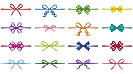 Collection of  Multicolored Ribbon Bows in Grid Layout &ndash; 4K Ultra HD Render Featuring Unique Knot Styles, Loop Variations, and Tail Designs for Gift Wrapping, Decoration, and Premium Visual 