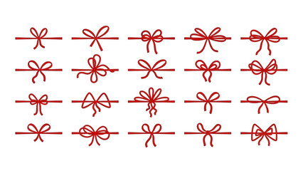 Collection of 20 Red Ribbon Bow Designs in Grid Layout &ndash; 4K Ultra HD Render Featuring Unique Knot Styles, Loop Variations, and Tail Arrangements for Packaging, Decoration, and Premium 