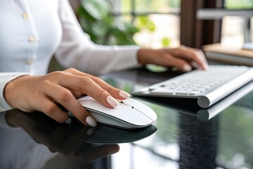 Modern Workspace Mouse Interaction Close-Up