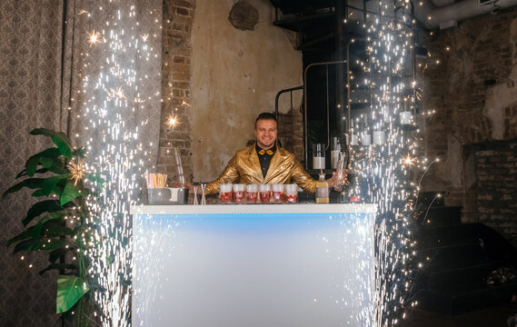 Bartender performing an exciting cocktail show
