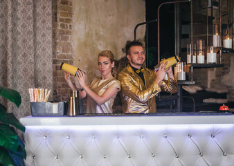 Bartenders performing a cocktail show
