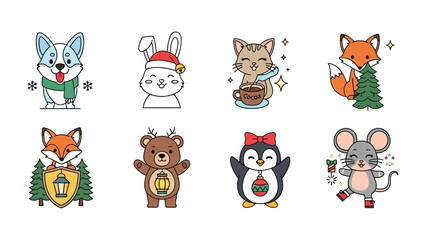 Festive Animal Collection: A charming collection of eight adorable animals dressed for the season, bringing warmth and cheer. Each character radiates joy.