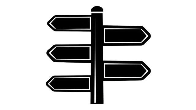 Signpost indicating different directions. The sign is black and white and contains multiple empty signs that can be filled with directions.