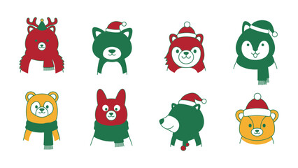 Festive Animal Set: A collection of adorable animal illustrations donning festive hats and accessories, perfectly capturing the spirit of celebration. 