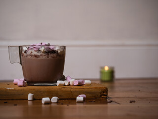 Toppings on hot chocolate with marshmallows