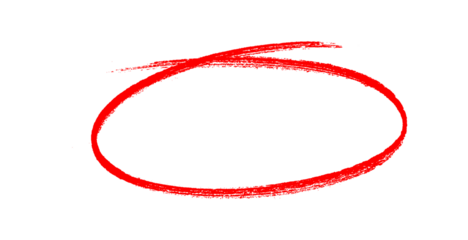 Hand-drawn Red marker circle isolated on a transparent background, brushstroke oval shape for design elements