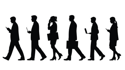 Business Professional Silhouettes Walking, Using Phone, Working