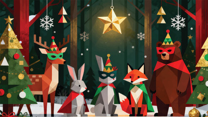 Illustration Of A Group Of Animals In The Forest Having A Carnival Vector Design Template