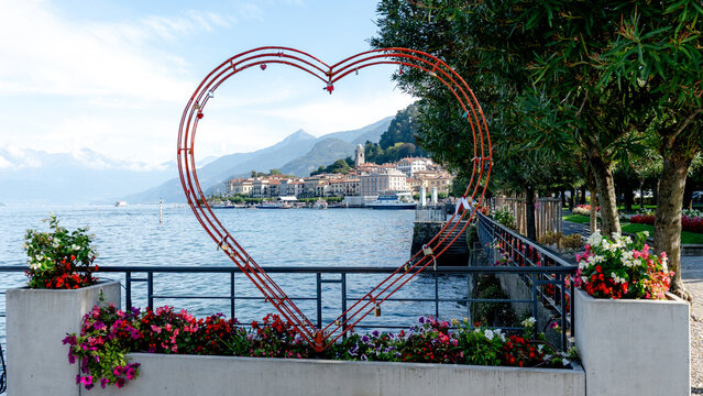 Heart frame view of Bellagio on Lake Como's shore