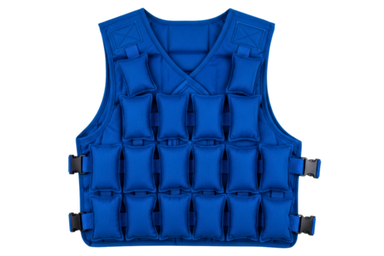 Blue weighted vest for fitness training and bodyweight exercise isolated on a transparent background - Powered by Adobe