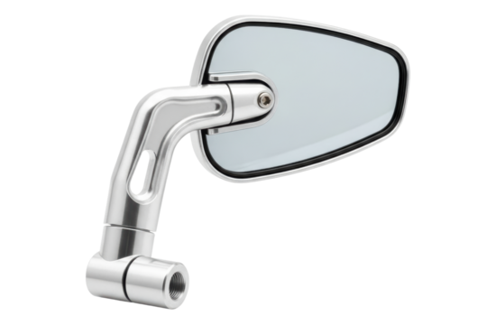 Chrome silver motorcycle handlebar end rearview mirror accessory isolated on a transparent background