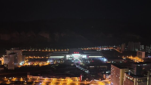 Xining Railway Station at Night - Aerial Urban Lighting