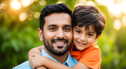 Heartwarming Moment: Father Son Bond in Golden Light A Celebration of Family Love Joyful Connection Cherishing Childhood Memories Building Strong Relationships Togetherness