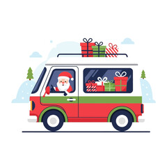 Holiday cheer on wheels: Santa's delivery van bringing festive joy across the snowy roads