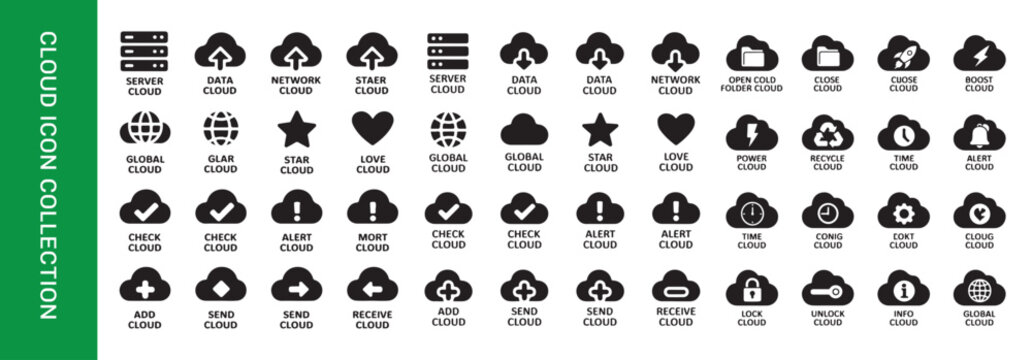 Cloud icon collection star love check add remove send mail attach edit delete backup sync