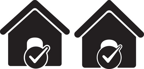 Two house icons with checkmarks silhouette