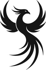Elegant stylized phoenix bird silhouette illustration with flowing wings and tail symbolizing rebirth, strength, power, and transformation