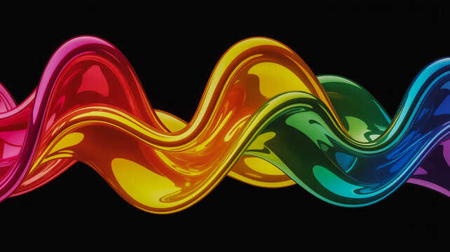 Vibrant rainbow wave of liquid metal on black background